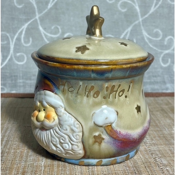 Adorable Santa Glazed Ceramic Christmas Sugar Bowl, Cotton Swab or Trinket Box - Picture 2 of 6